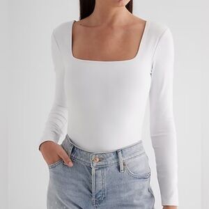 NEW - Express Body Contour High Compression Square Neck Long Sleeve Tee White XS